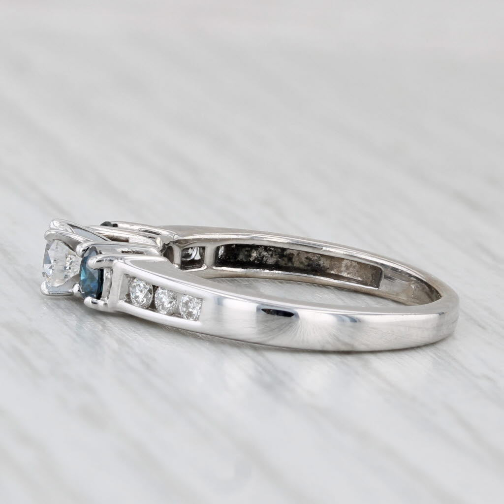0.69ctw Round White Blue Diamond Engagement Ring 10k White Gold Size 5.75