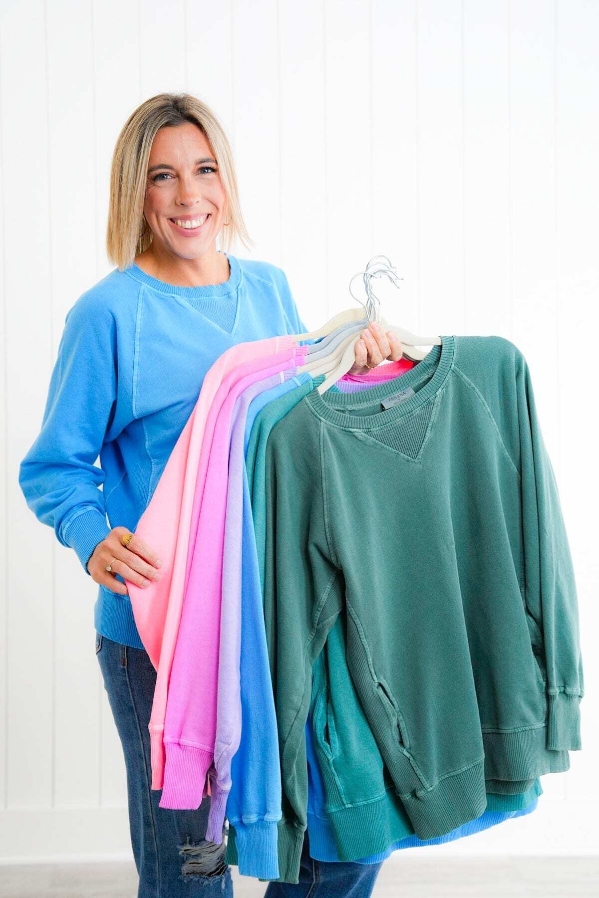 FINAL SALE⚡8 Packs for $24.95⚡ - Door Buster! Zenana Pigment Dyed French Terry Pullover w/ Pockets (Multiple Colors)