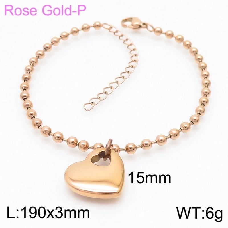 Sweet Heart Shape Stainless Steel 18K Gold Plated Beaded Bracelets Necklace