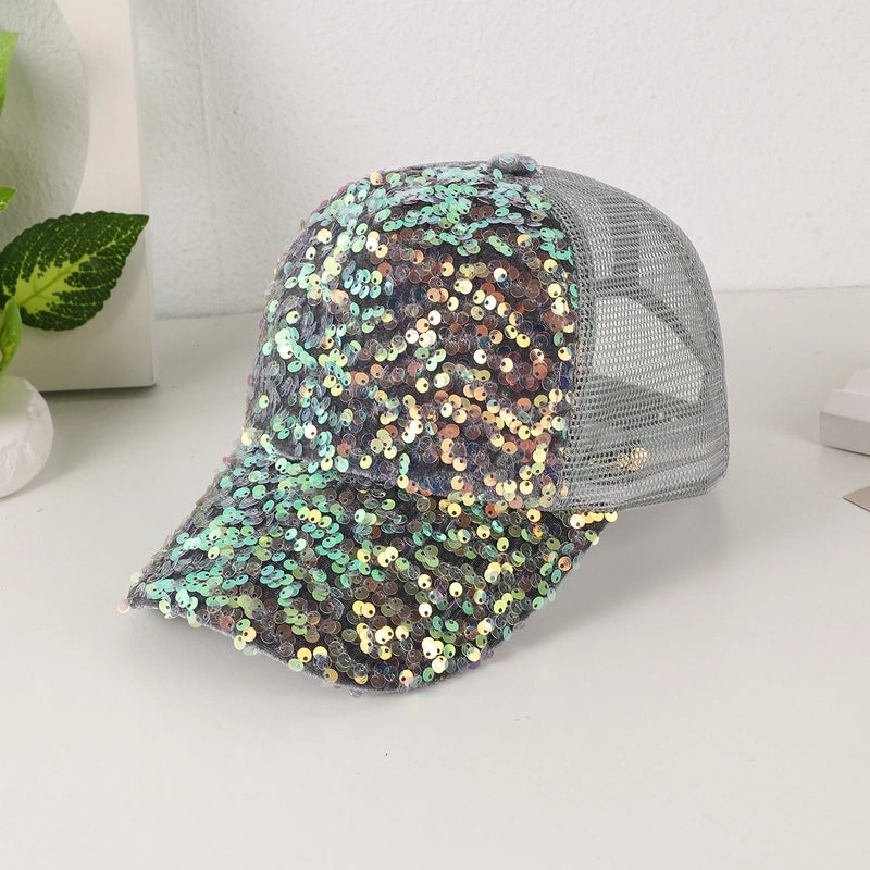Women's Casual Solid Color Sequins Curved Eaves Baseball Cap