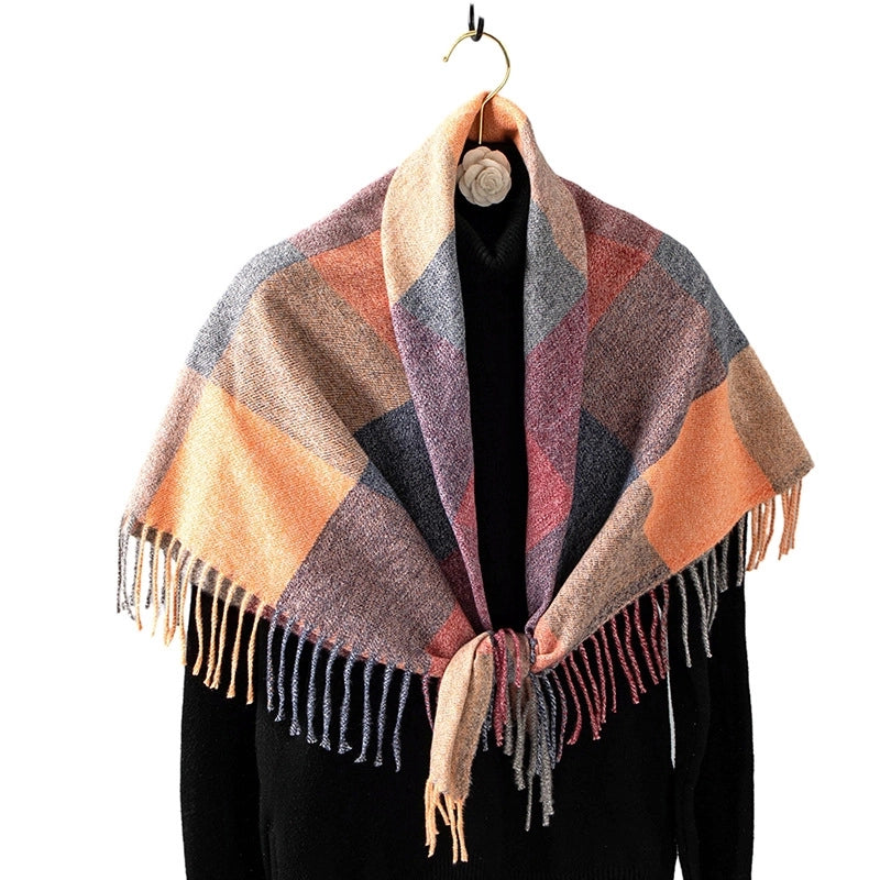 Women's Retro Lattice Polyester Tassel Scarf