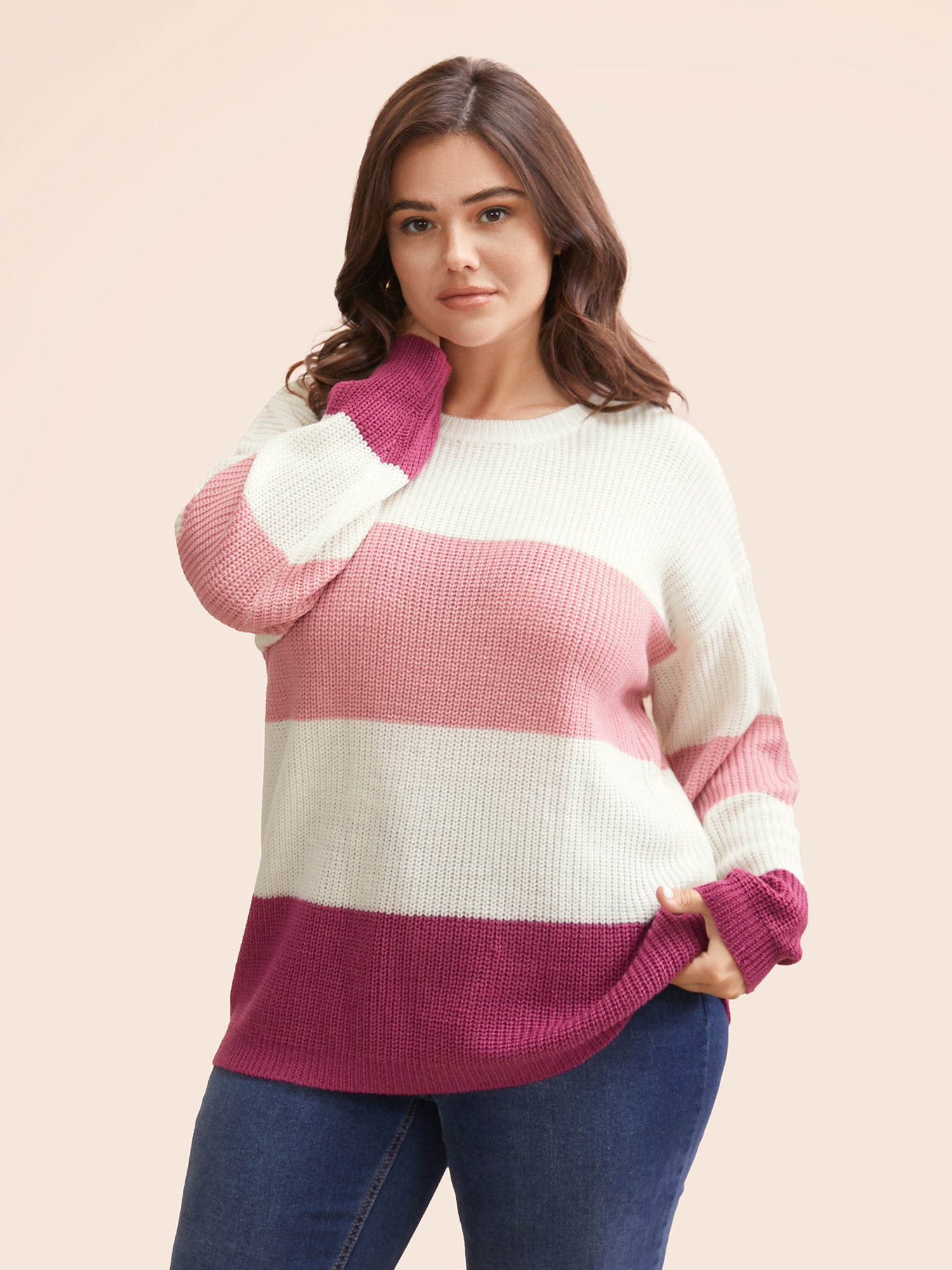 Round Neck Colorblock Contrast Pullover