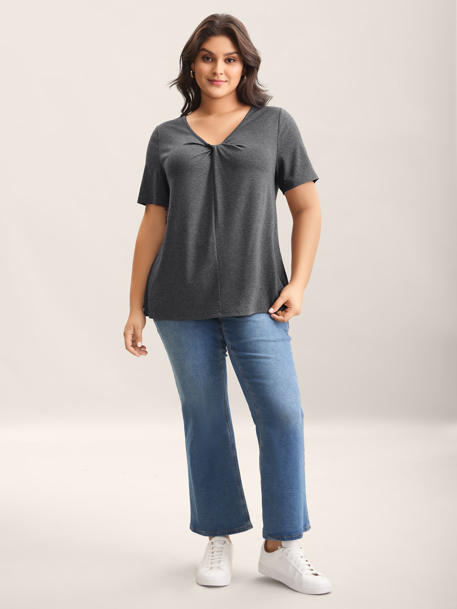 Supersoft Cinched Neck Plain T-Shirt