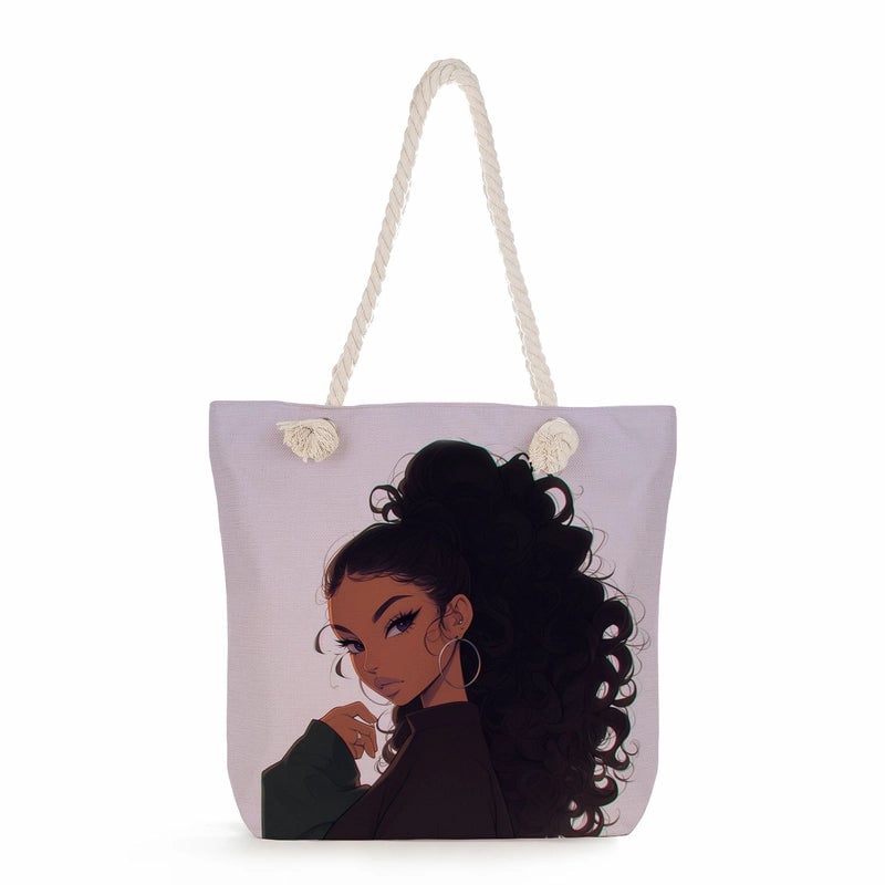 Women's Medium Linen Human Classic Style Streetwear Square Zipper Shoulder Bag