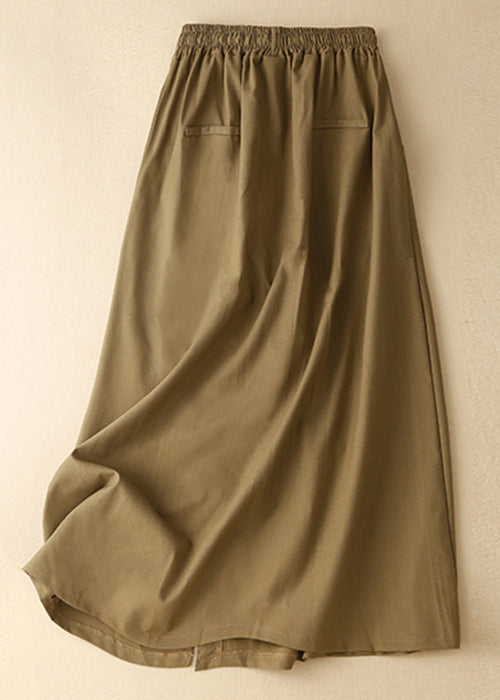 Casual Yellow Front Open Elastic Waist Cotton Skirts Summer