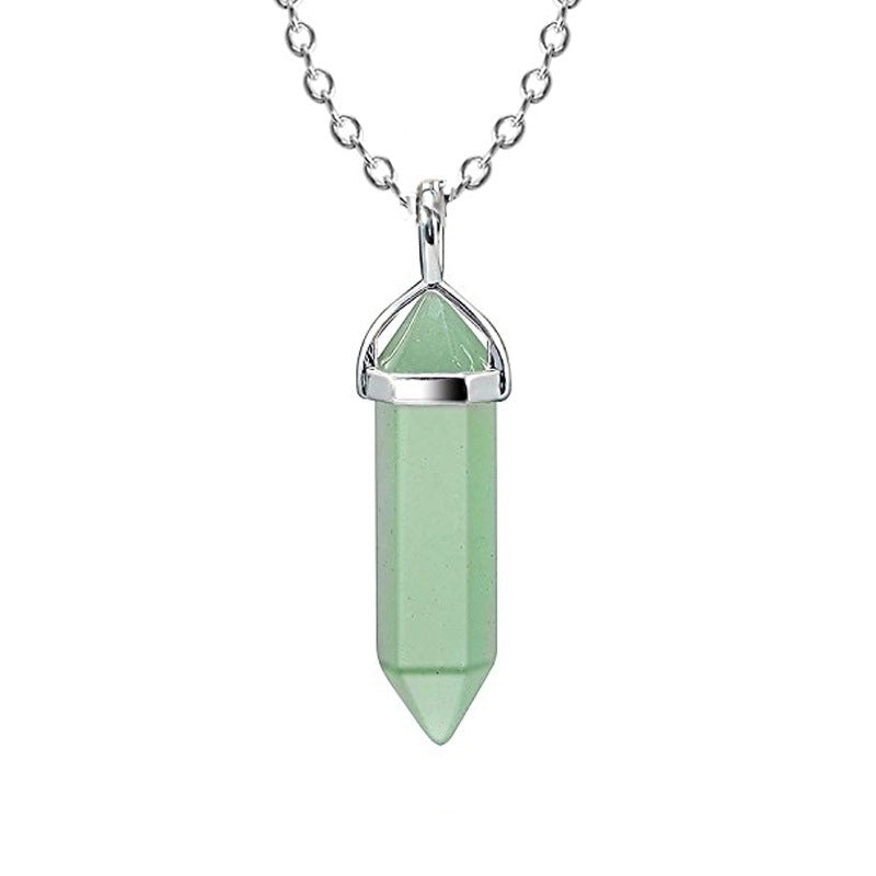 Fashion Hexagon Prism Alloy Natural Stone Cable Chain Pendant Necklace In Bulk