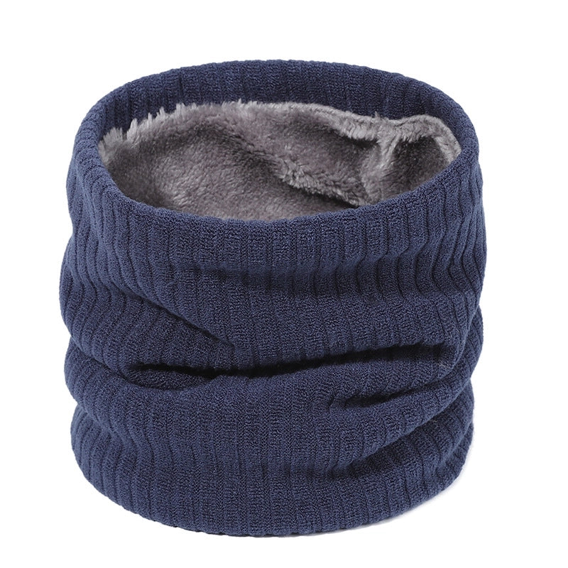 Autumn And Winter New Spot Knitted Scarf Men And Women Plus Velvet Warm Pullover Scarf Vertical Stripe Solid Color Knitted Collar