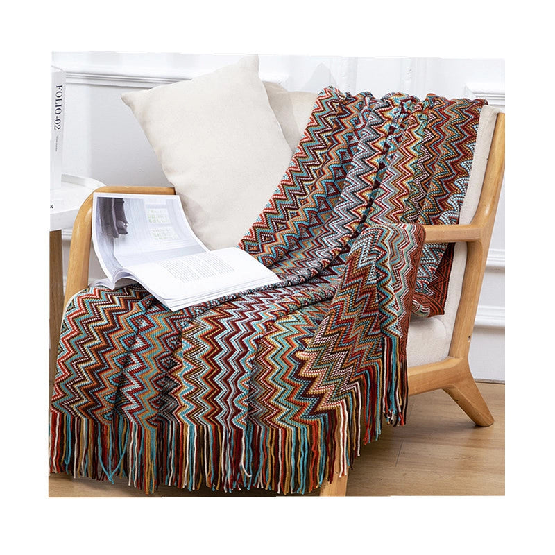 Bohemian Style Office Nap Blanket Tassel Knitted Sofa Cover Blanket Hotel Homestay Bed End Blanket Sofa Blanket