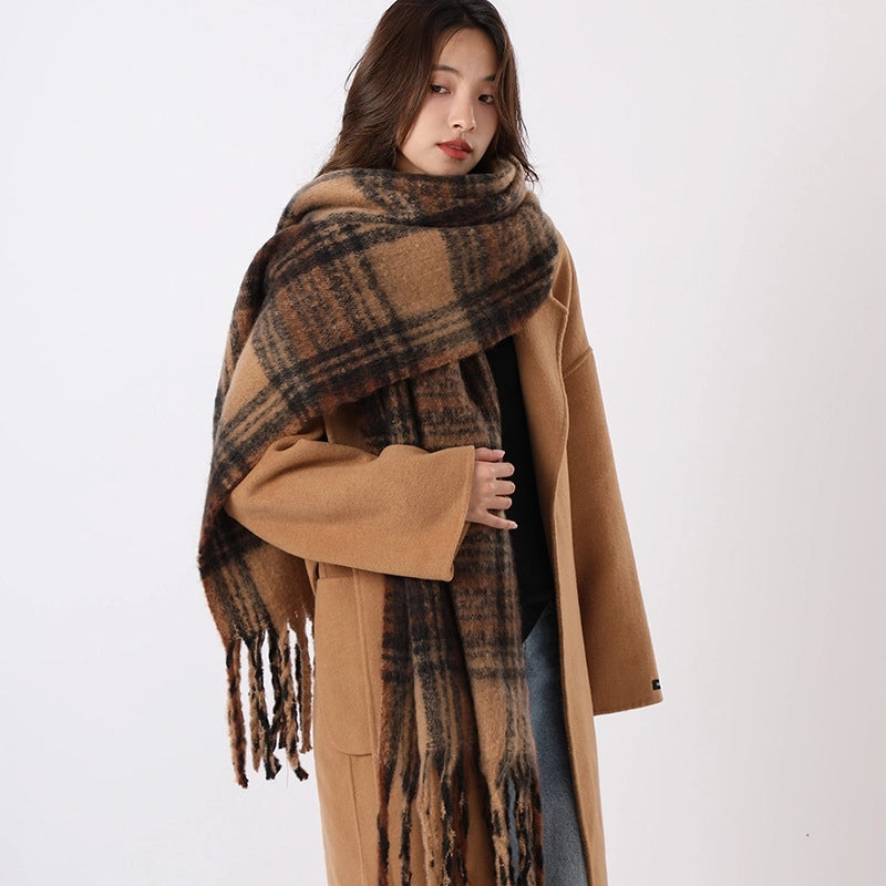 Women's Minimalist Lattice Polyester Tassel Scarf