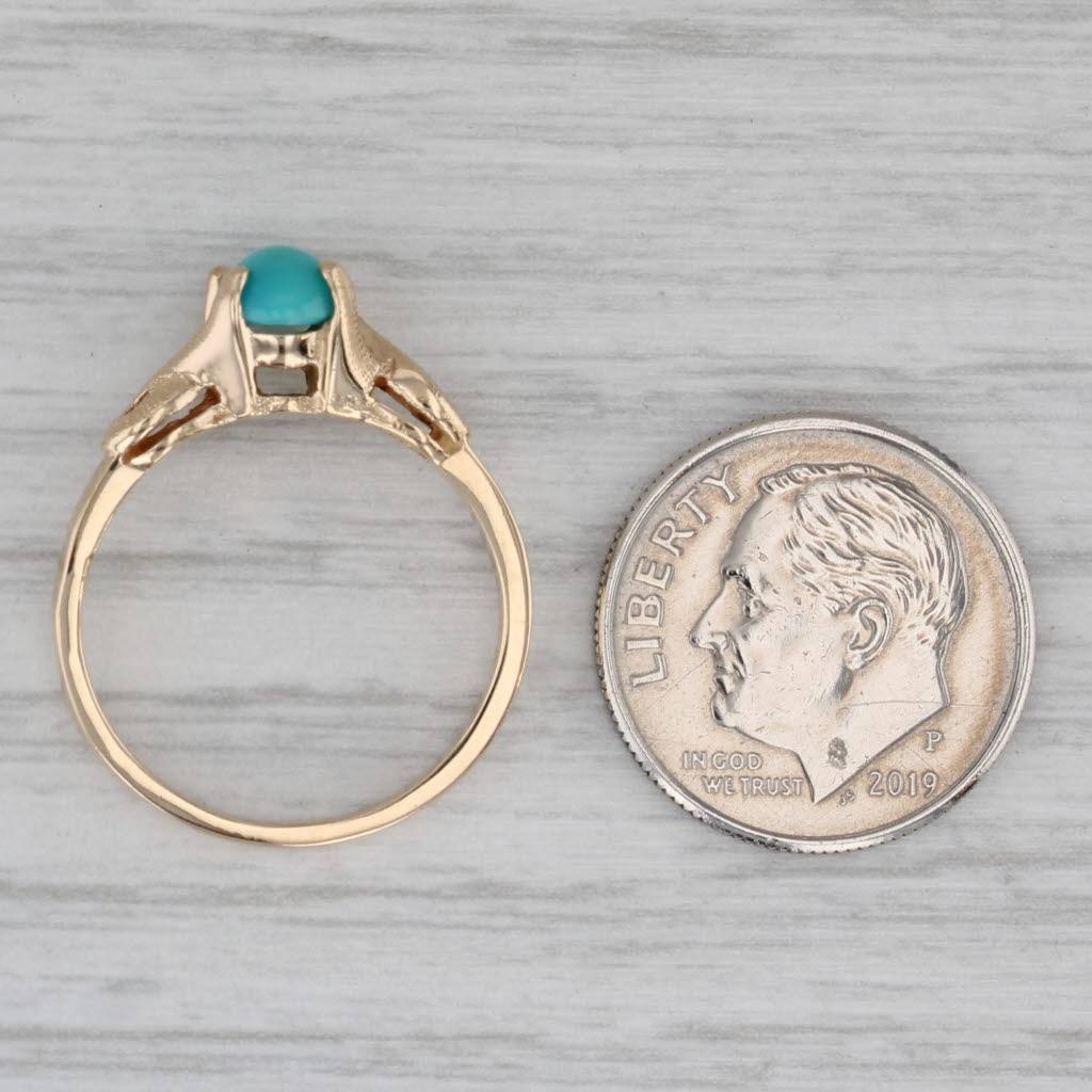 Turquoise Oval Cabochon Solitaire Ring 14k Yellow Gold Size 6