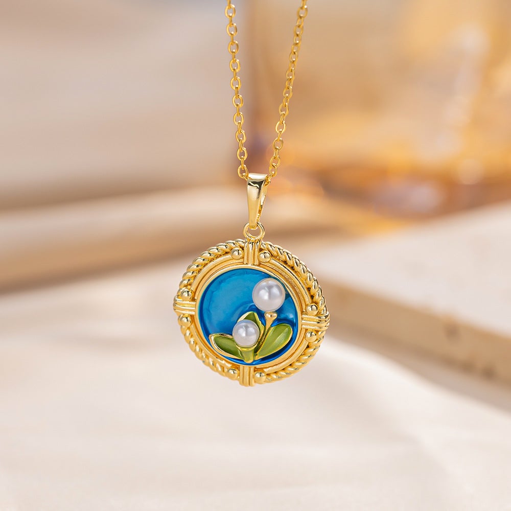 Copper Pendant Enamel Flower Necklace Female Fashion Niche Clavicle Chain