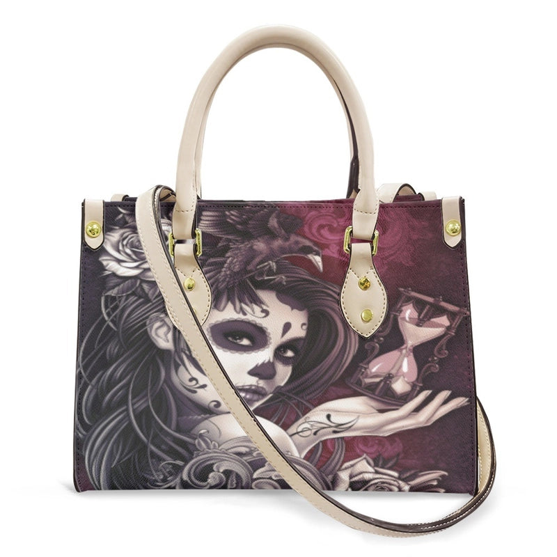 Halloween Women's Medium Pu Leather Human Floral Streetwear Square Hook Loop Customized Tote Bag