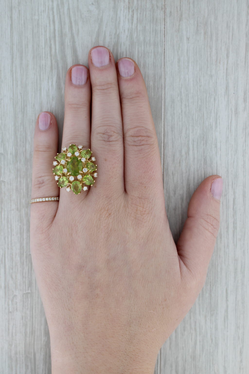 9.79ctw Peridot Diamond Cocktail Ring 18k Yellow Gold Size 5.5