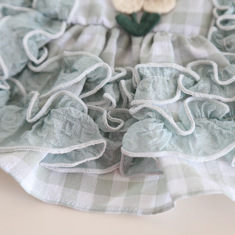 Sweet Flower Plaid Lace Dog Cat Dress