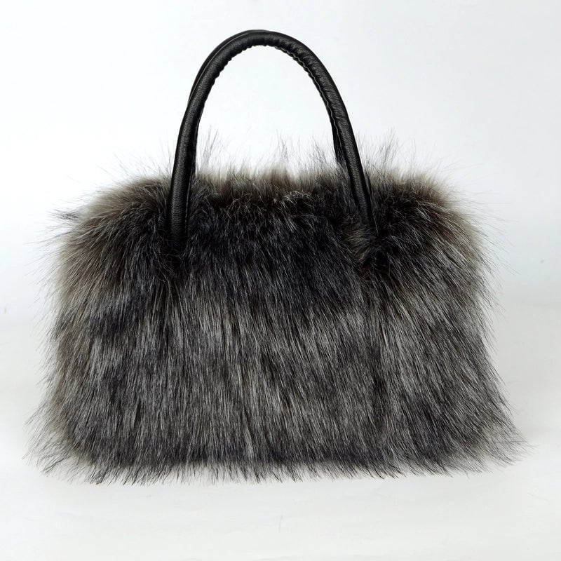 Women's Large Imitation Fur Solid Color Basic Classic Style Square Zipper Tote Bag
