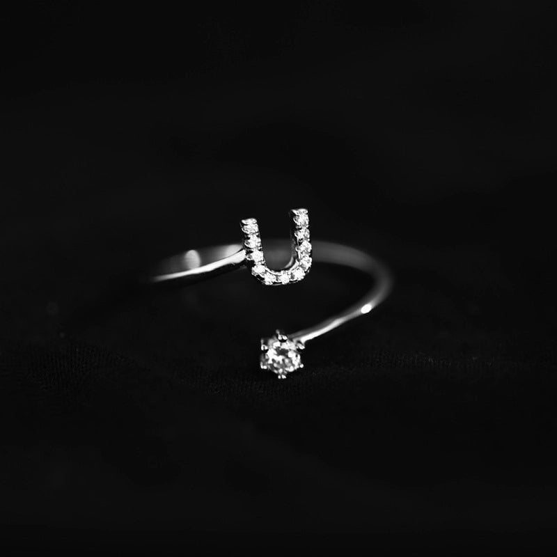 Ig Style Minimalist Letter Copper Plating Inlay Zircon Open Ring