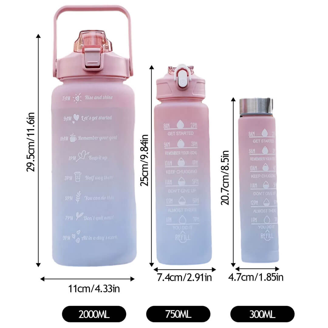 Large Capacity Gradient 3pcs Motivational Sports Water Bottles Set