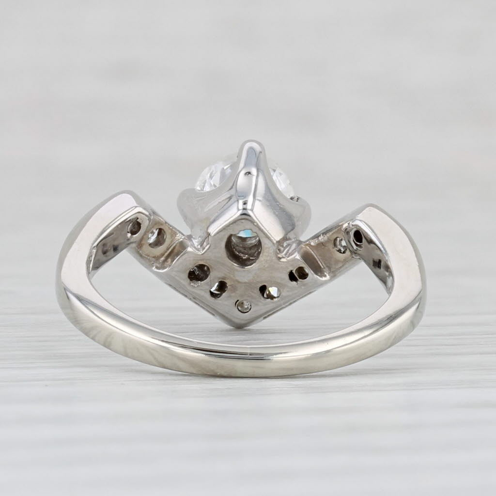 Vintage 0.70ctw Round Diamond Engagement Ring 14k White Gold Sz 4.5 Contoured V