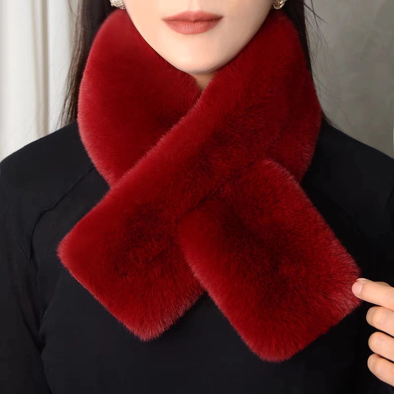 Flat Plush Scarf Imitation Rex Rabbit Hair Fashion Thickened Warm Scarf Advanced Sense Simple Flat Scarf