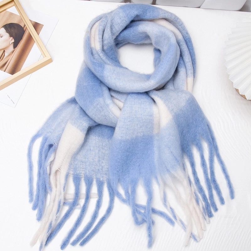 Autumn And Winter New Thick Warm Color Plaid Scarf Loop Yarn Thick Tassel Color Matching Ac Shawl Scarf Women