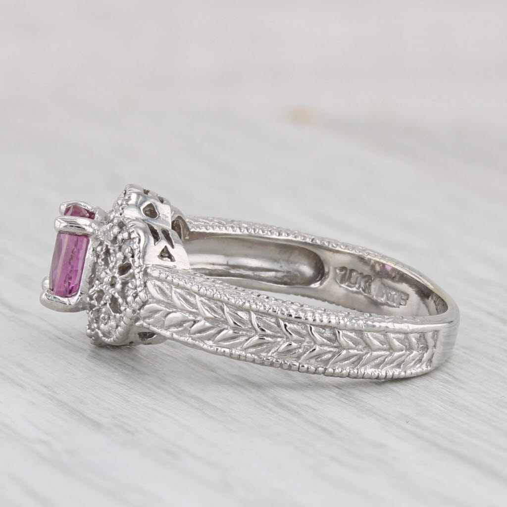 0.76ct Pink Sapphire Diamond Ring 10k White Gold Size 7 Wheat Etched Band