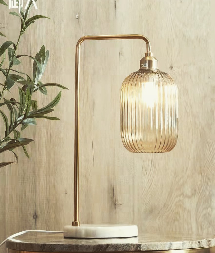 Vintage Glass Table Lamp with Brass Finish