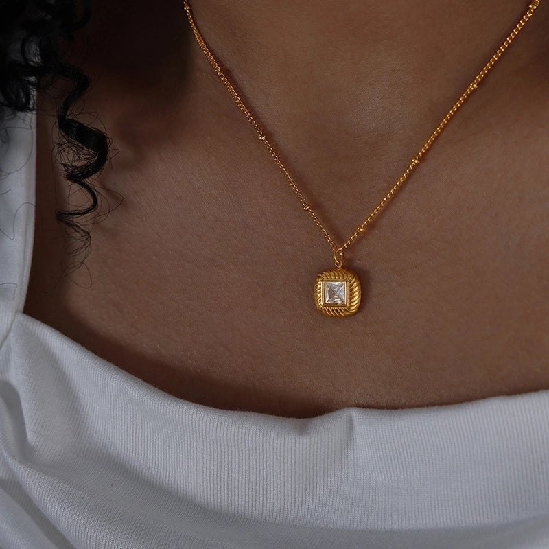 Retro Minimalist Streetwear Square Titanium Steel 18K Gold Plated Plating Inlay Earrings Necklace