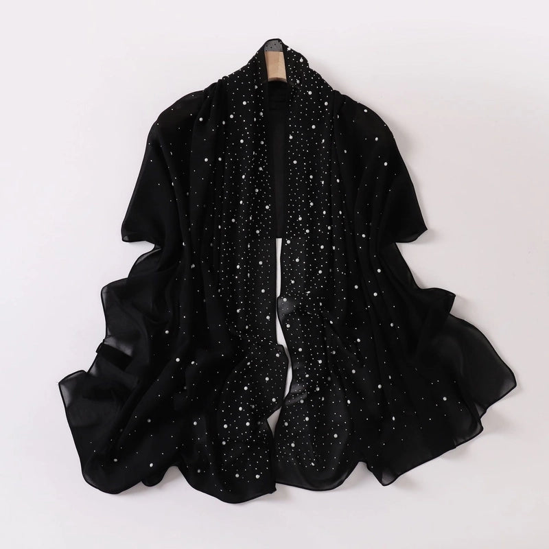 Pearl Chiffon Ceramic Gypsophila Hot Drill Long Scarf Hui Scarf Indonesia Middle East Africa Turban