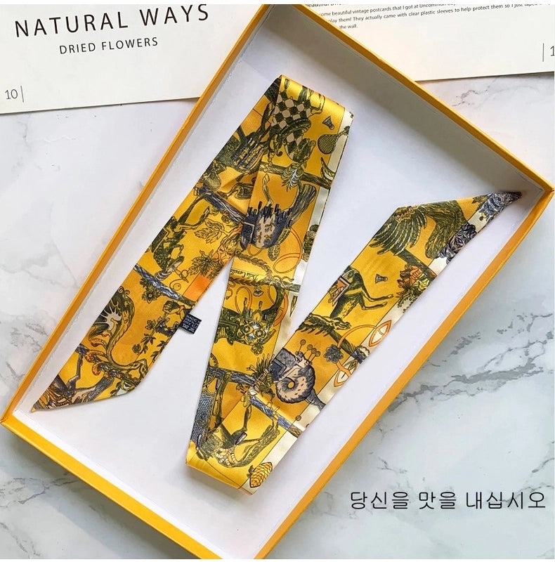 Women's Minimalist Classic Style Color Block Satin Printing Silk Scarf