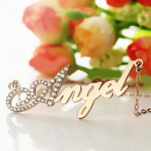 Rose Gold Script Name Necklace Initial Full Birthstones