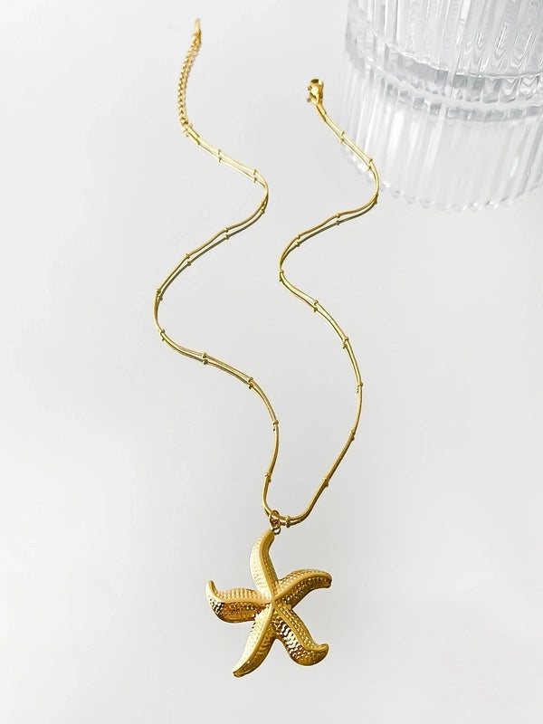 Marine Style Starfish Conch Shell 316L Stainless Steel  18K Gold Plated Pendant Necklace