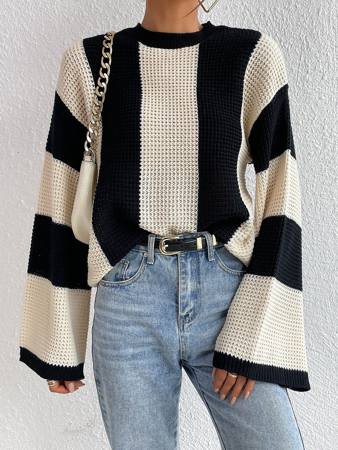 Frenchy Two Tone Drop Shoulder Sweater
