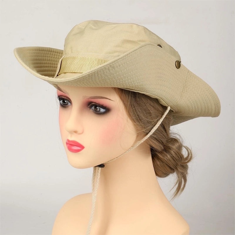 Women's Sports Solid Color Elastic Drawstring Design Button Wide Eaves Bucket Hat