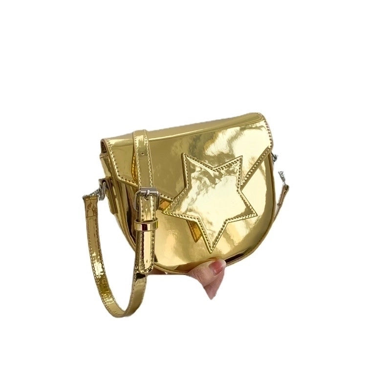 Women's Small Pu Leather Star Basic Semicircle Magnetic Buckle Shoulder Bag