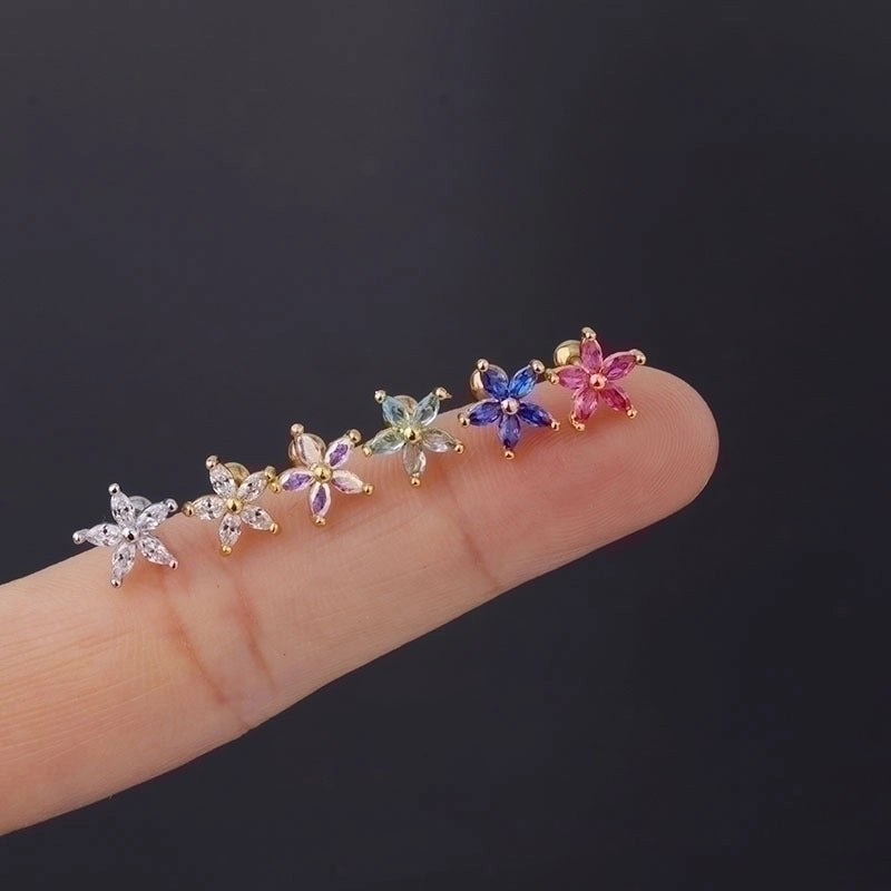 Ear Cartilage Rings & Studs Minimalist Flower Copper Plating Artificial Gemstones