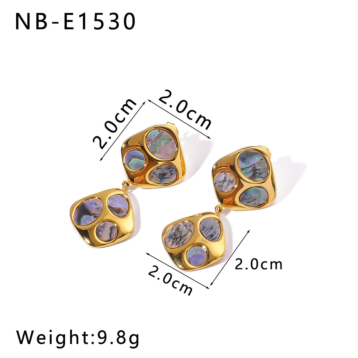 Ins Simple Design Stainless Steel Irregular Inlaid Natural Black Shell Geometric 18K Gold Earrings