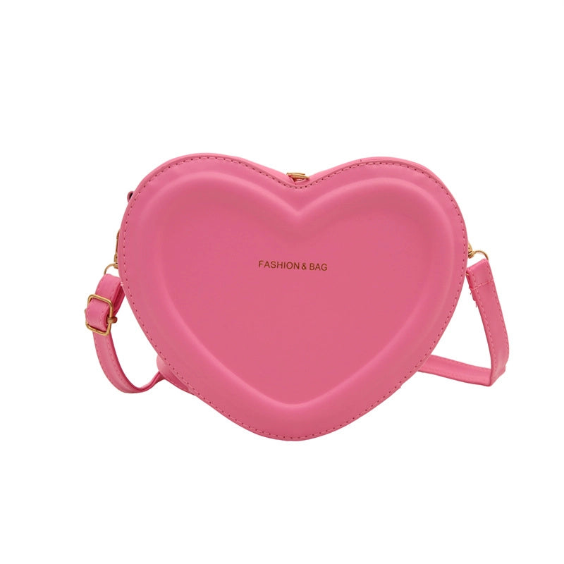 Women's Pu Leather Solid Color Cute Sewing Thread Heart-shaped Zipper Crossbody Bag