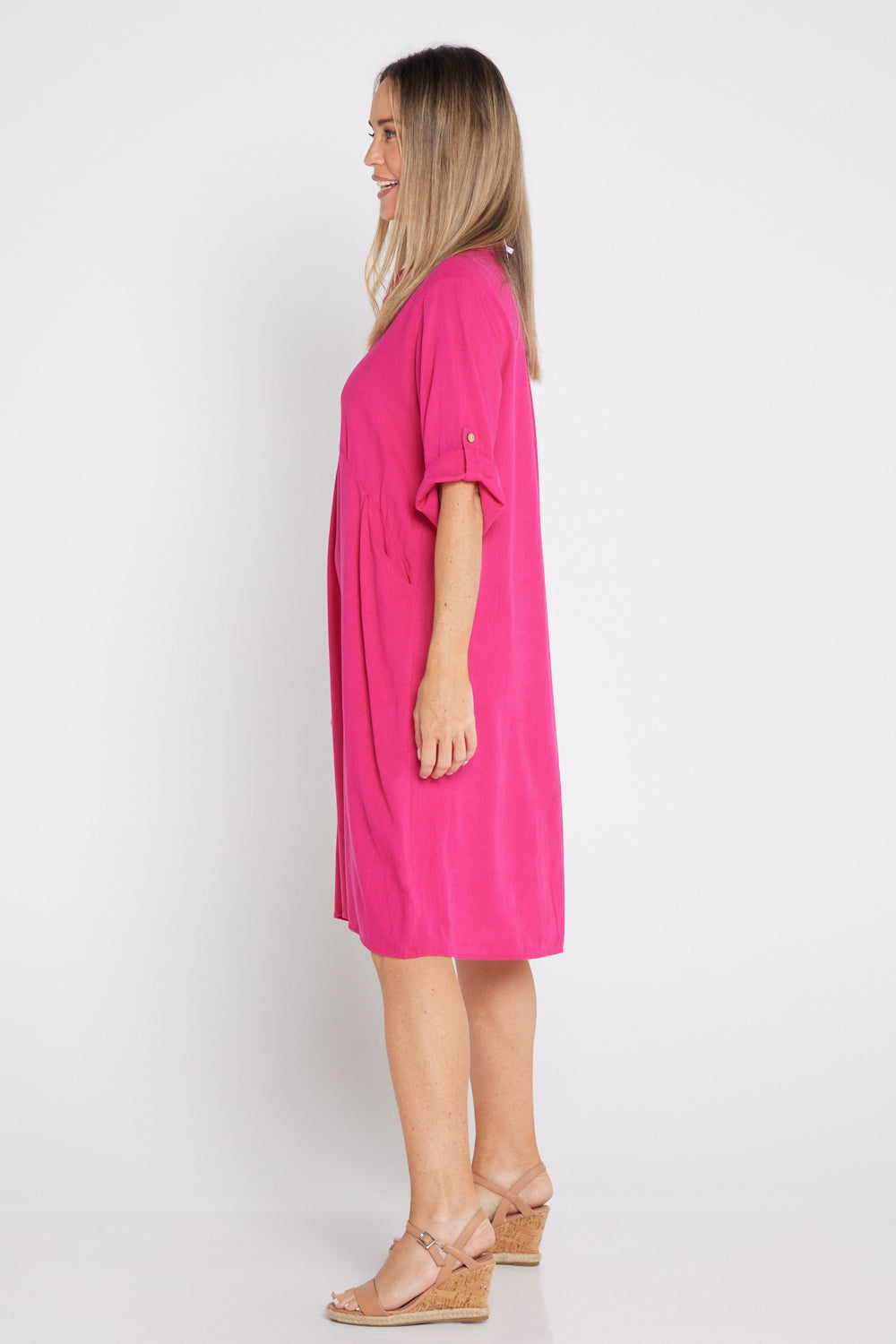 Maria Cotton & Linen Dress - Hot Pink