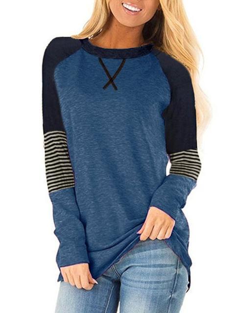 Striped Color Block Casual Tunic Tops