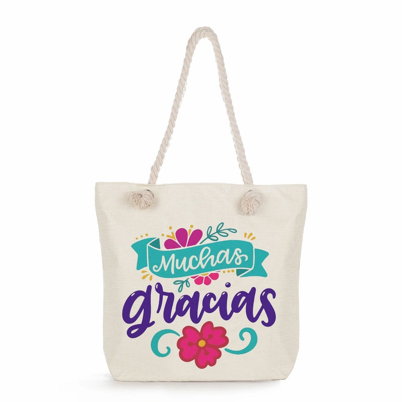 Women's Cotton And Linen Letter Classic Style Square Zipper Tote Bag
