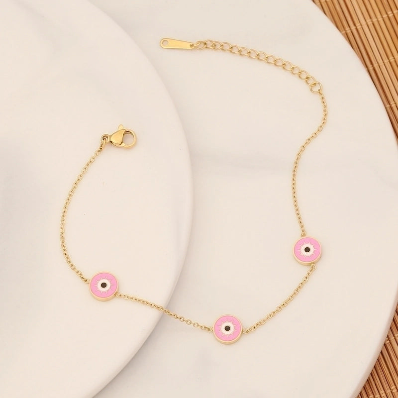 Vintage Style Beach Round Eye Stainless Steel 18K Gold Plated Bracelets In Bulk