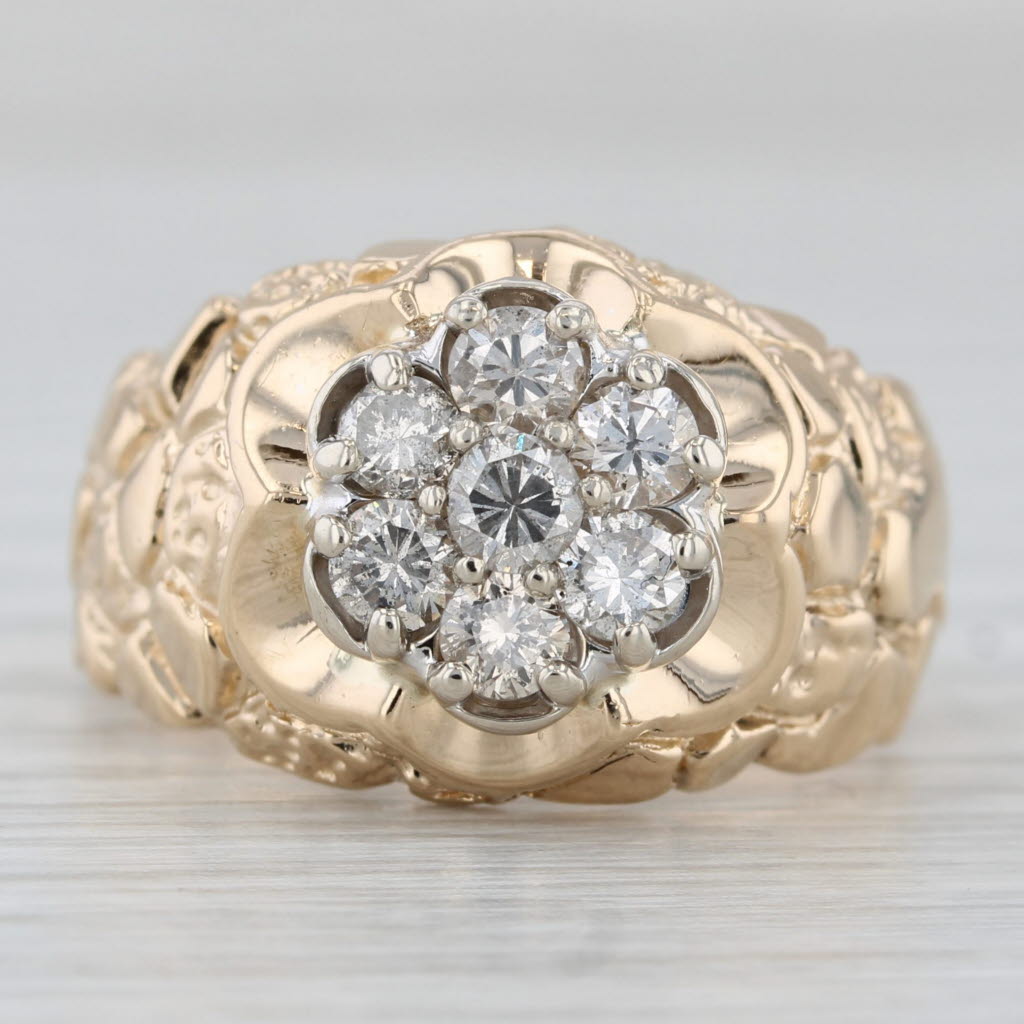 0.72ctw Diamond Cluster Nugget Ring 14k Yellow Gold Belcher Setting Size 8