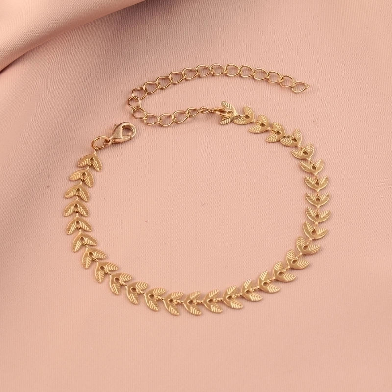 Minimalist Leaf 304 Stainless Steel 18K Gold Plated Bracelets In Bulk