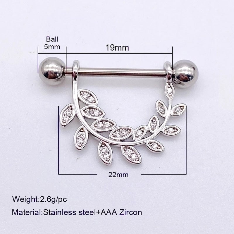 Fashion Leaf Star Wings Stainless Steel Inlaid Zircon Nipple Ring 1 Piece