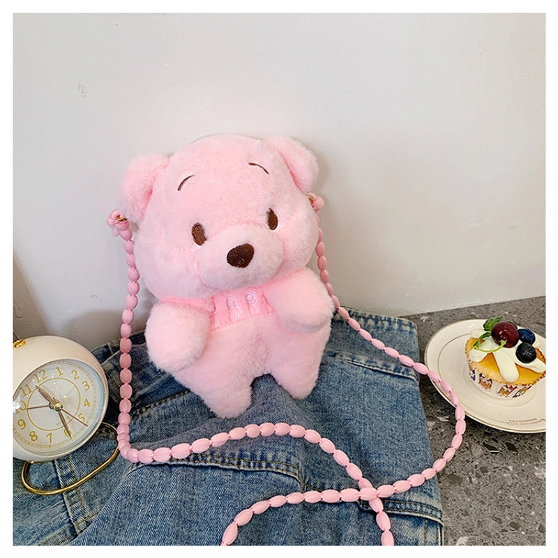 Women's Small Plush Little Bear Cute Zipper Crossbody Bag