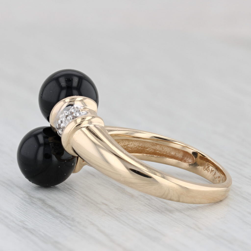 Onyx Bead Diamond Bypass Ring 14k Yellow Gold Size 5.75