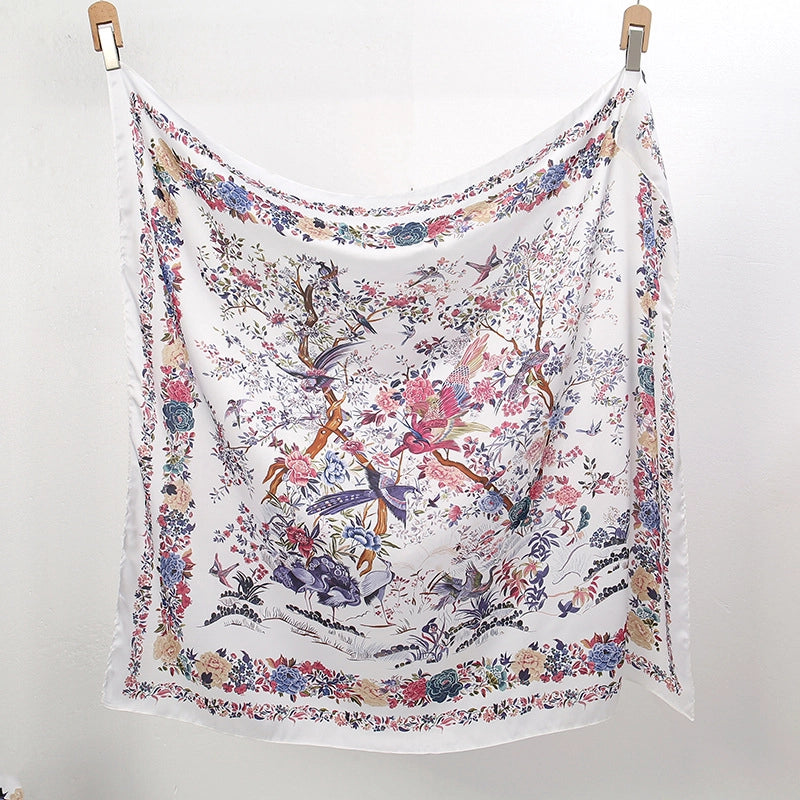 Women's Minimalist Classic Style Flower Cloud Brocade Printing Silk Scarf