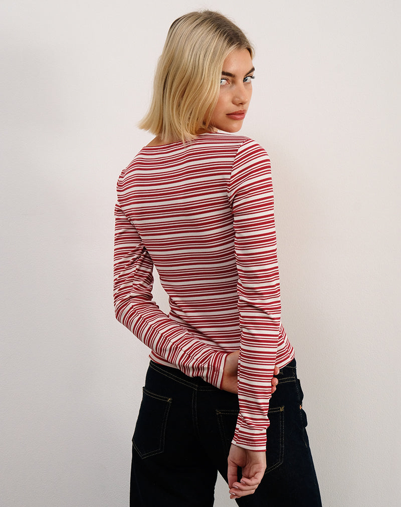 Haruka Top in Stripe Red and White