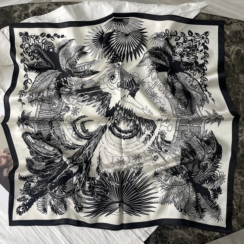 Silk Scarf Women's Spring Fashion Striped Silk Scarf 70 Square Scarf Advanced Sunscreen Scarf