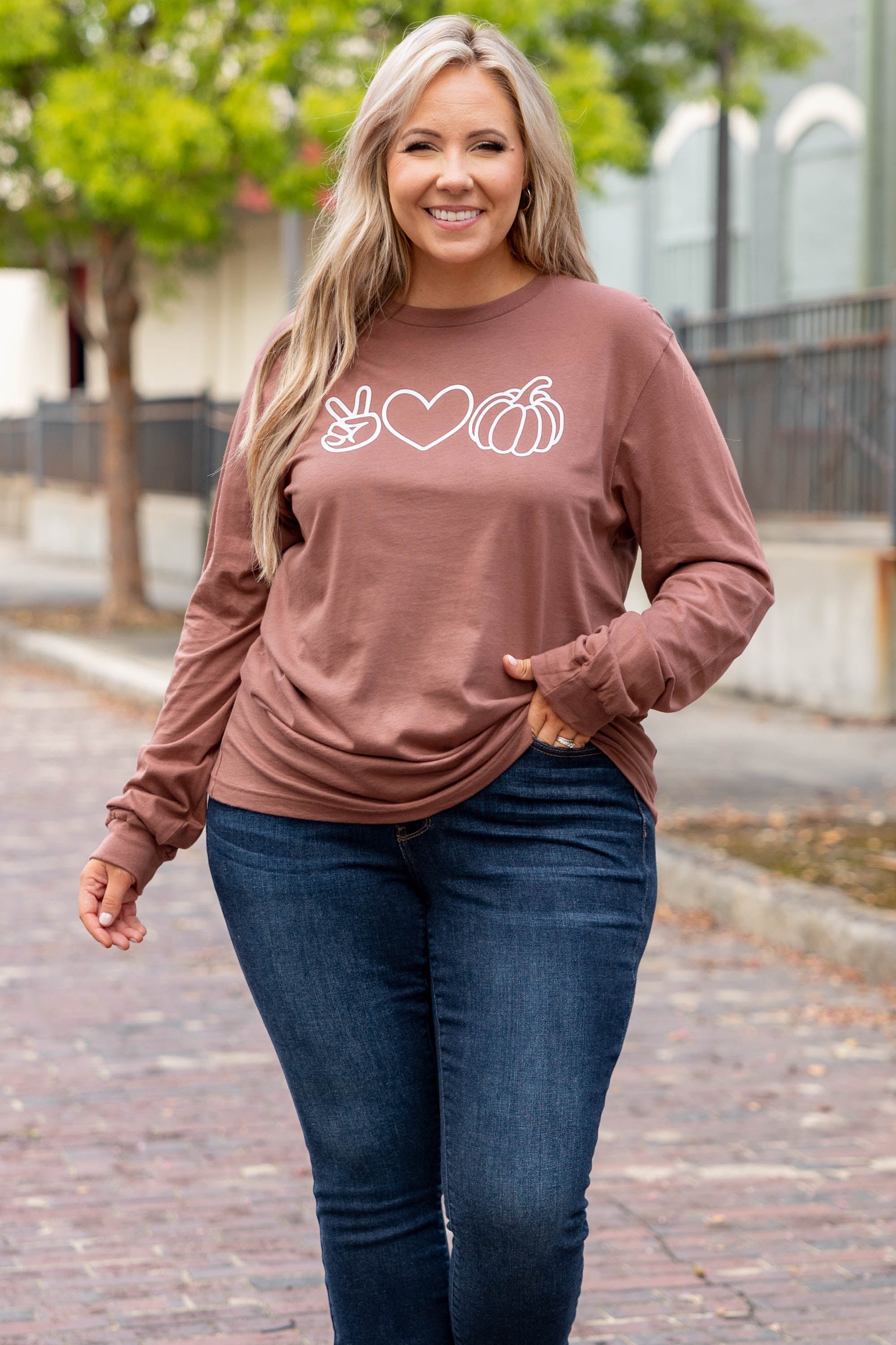 Peace. Love. Pumpkins Tee. Chestnut